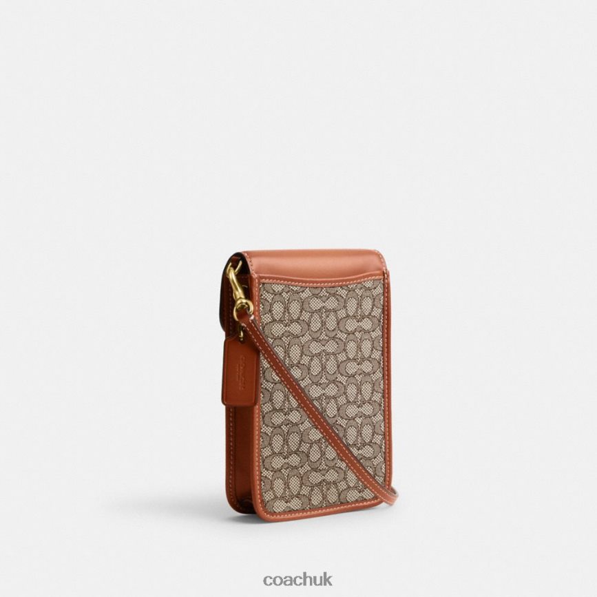 Coach Women PHONE CROSSBODY IN MICRO SIGNATURE JACQUARD B4/Cocoa Burnished Amb D0DL44386