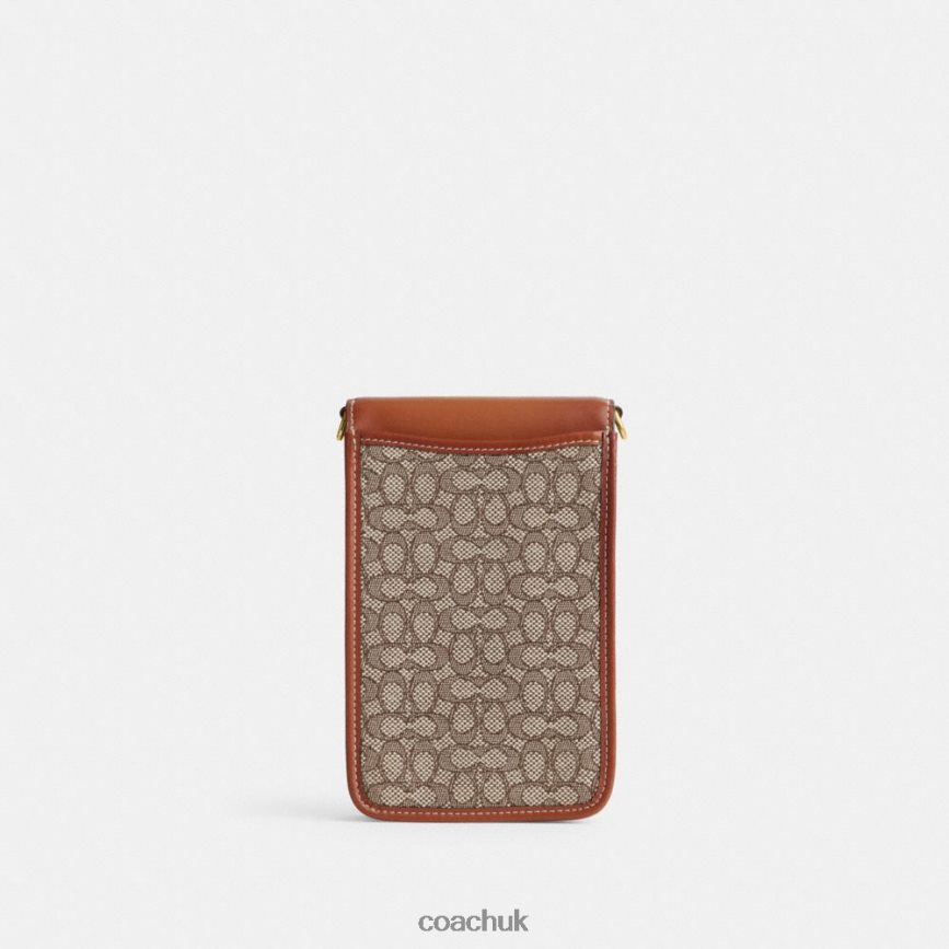 Coach Women PHONE CROSSBODY IN MICRO SIGNATURE JACQUARD B4/Cocoa Burnished Amb D0DL44386