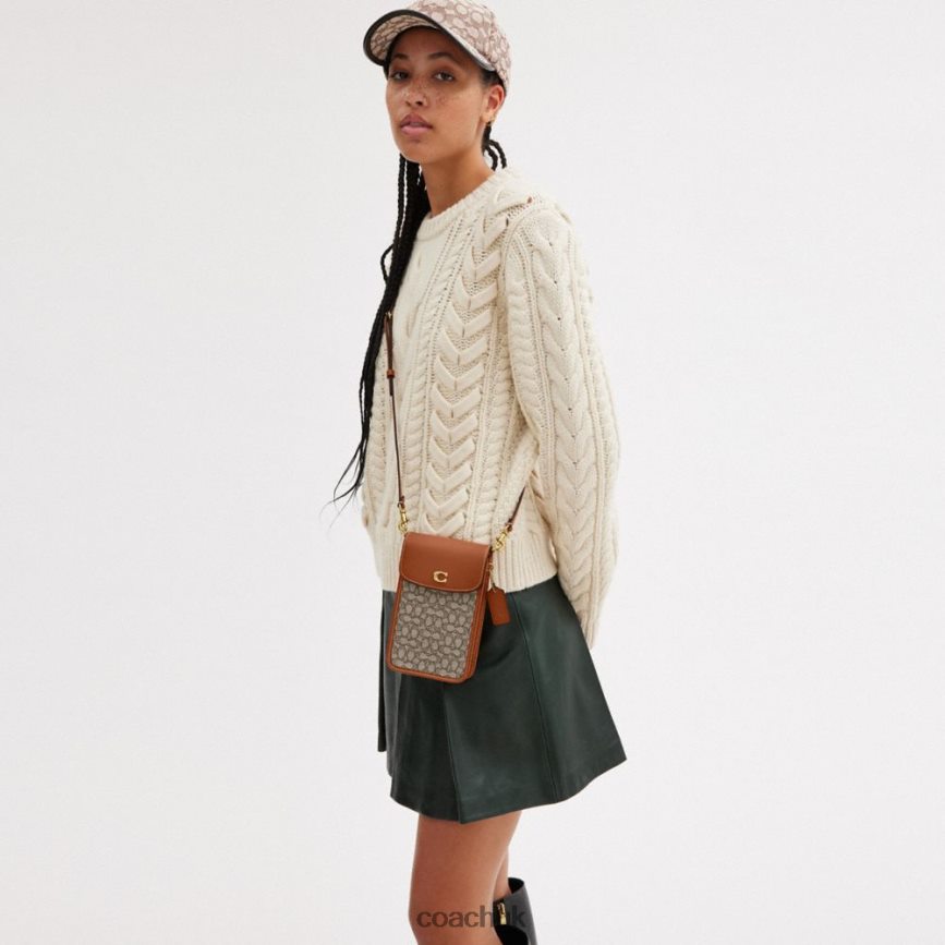 Coach Women PHONE CROSSBODY IN MICRO SIGNATURE JACQUARD B4/Cocoa Burnished Amb D0DL44386