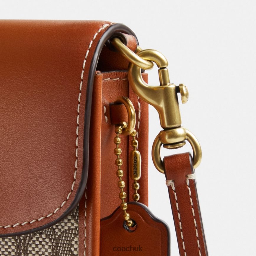 Coach Women PHONE CROSSBODY IN MICRO SIGNATURE JACQUARD B4/Cocoa Burnished Amb D0DL44386