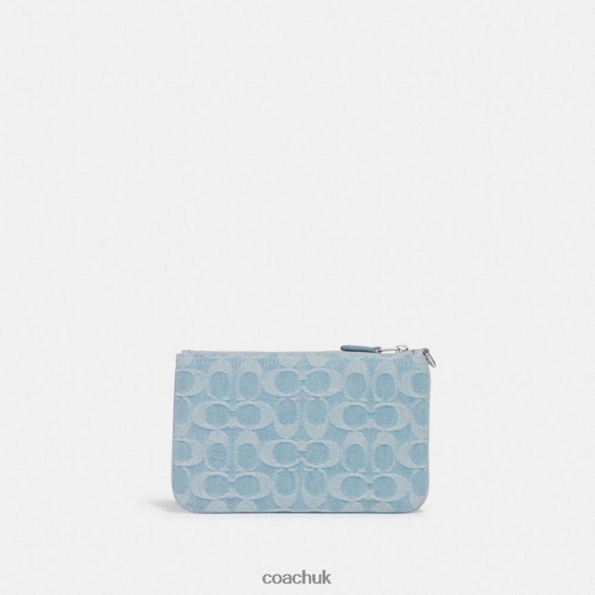 Coach Women SMALL WRISTLET IN SIGNATURE DENIM LH/Pale Blue D0DL44364