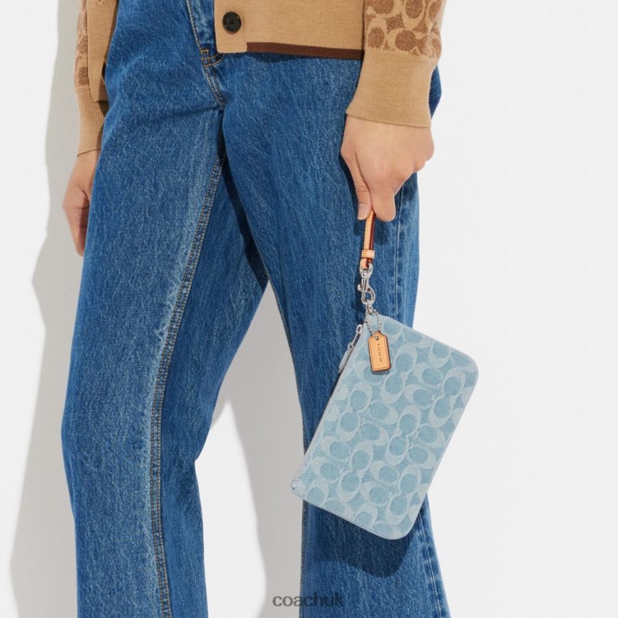 Coach Women SMALL WRISTLET IN SIGNATURE DENIM LH/Pale Blue D0DL44364